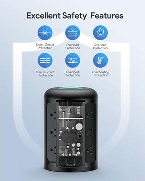 20W USB C Power Strip Tower with 12 AC Outlets, Surge Protection, 5FT Cord, Black