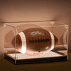 Football Display Case with LED, UV Protection Clear Acrylic Lid, and Wood Base Stand for Full-Size Signed Footballs.