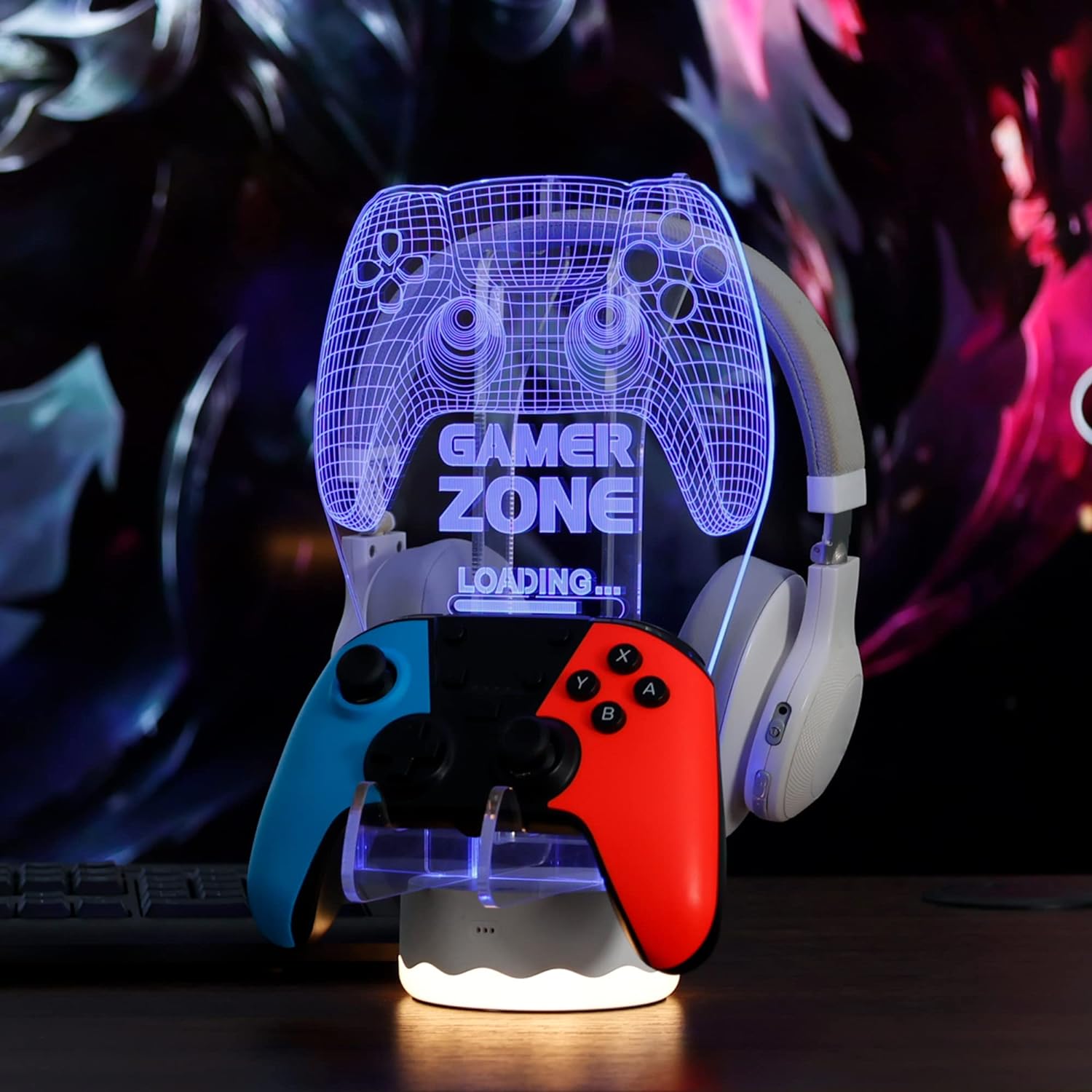 Light Up Headphone and Controller Holder with 16-Color LED, Universal Stand for Gaming Accessories