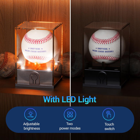 Acrylic Baseball Display Case with LED Light, UV Protected, 1 Pc