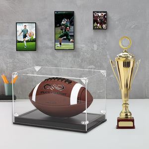 Football Display Case with LED, Thickened UV Protection Clear Acrylic Lid Football Holder, Wood Football Base Stand Football Cases for Signed Football Full Size