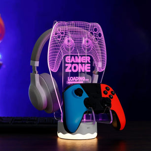 Light Up Headphone and Controller Holder with 16-Color LED, Universal Stand for Gaming Accessories