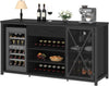 "70" Black Oak Coffee Bar Cabinet with Fridge Space & Wine Rack"