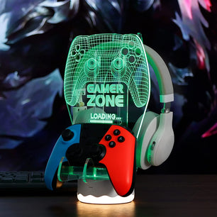 Light Up Headphone and Controller Holder with 16-Color LED, Universal Stand for Gaming Accessories