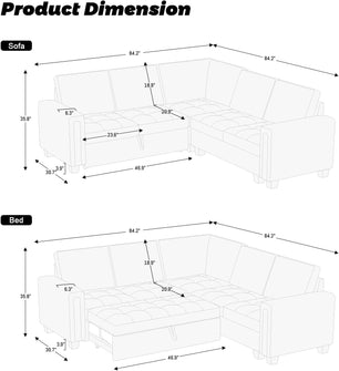 Modular Sectional Sleeper Sofa with Pull Out Couch Bed Velvet Convertible L Shaped Sectional Couch for Living Room Apartment Grey